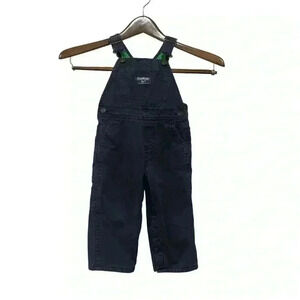 OshKosh B'gosh Boy's Size 18 Months Navy Blue Overalls Green Fleece Lined